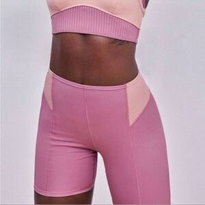 For Love And Lemons Dani Ribbed Pink Biker Athletic Shorts, Sz L, NWT!